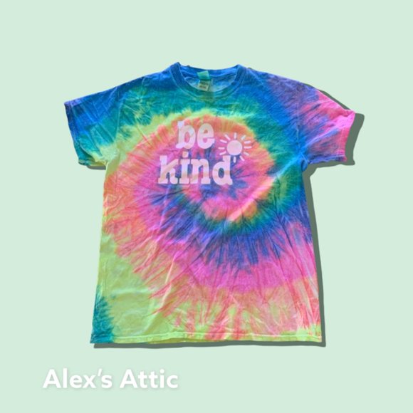 Bright Pastel Tie Dye Cotton T Shirt Be Kind Size M pre-owned - Picture 1 of 3